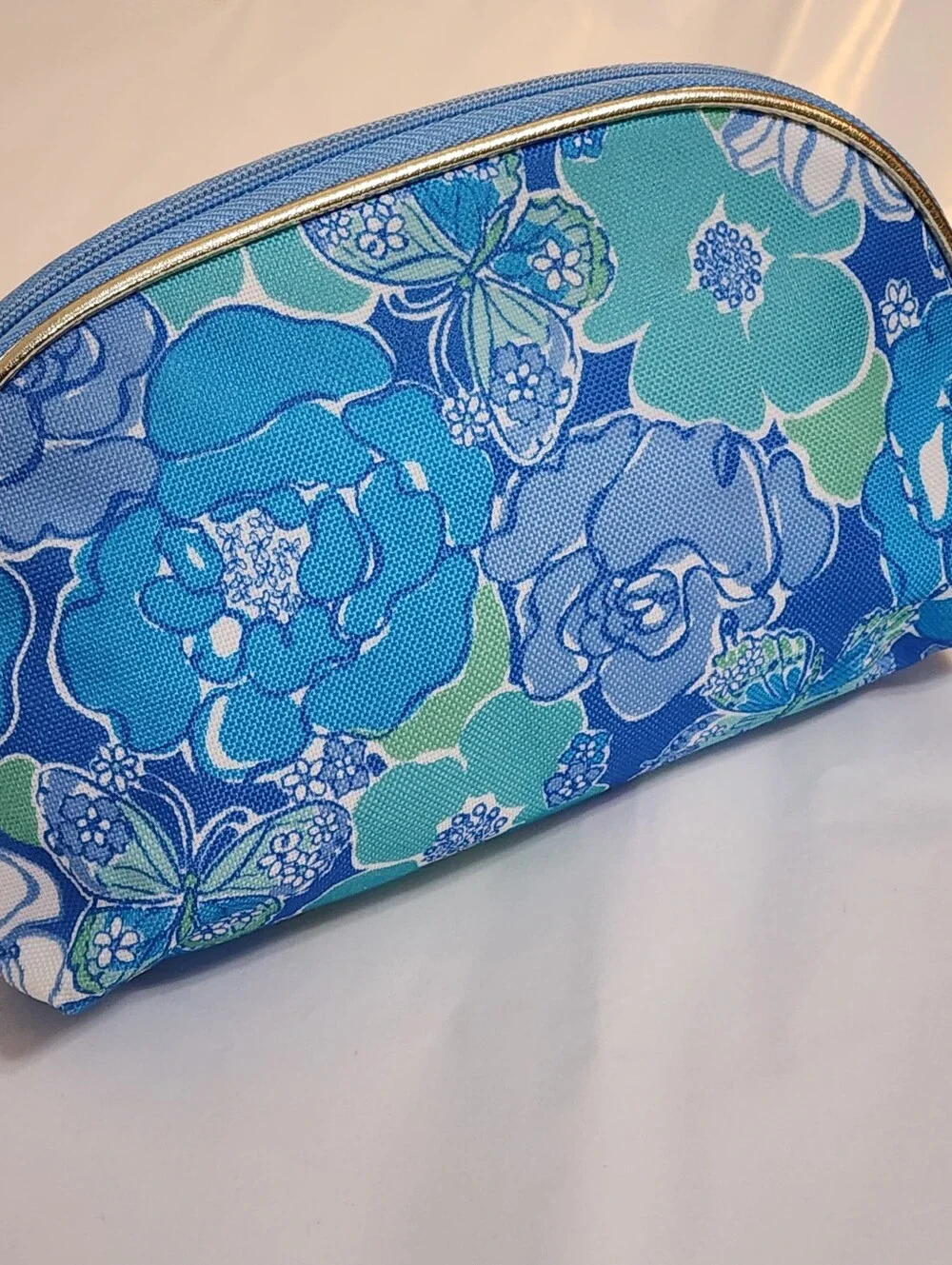 Lilly Pulitzer X Estee Lauder Cosmetic Makeup Bag Floral Butterflies Blue Pink
